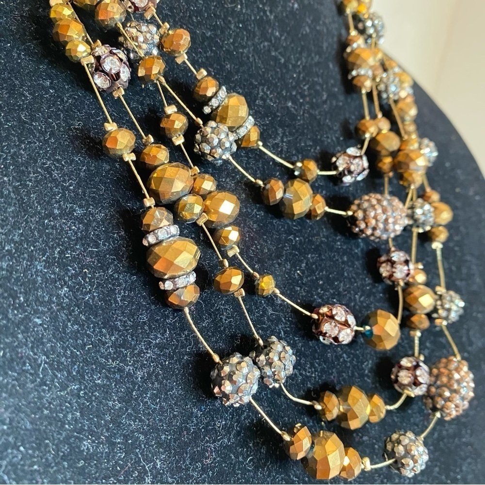 Beaded Necklace & Earring Set Faceted Glass Copper Layered Statement Jewelry Set